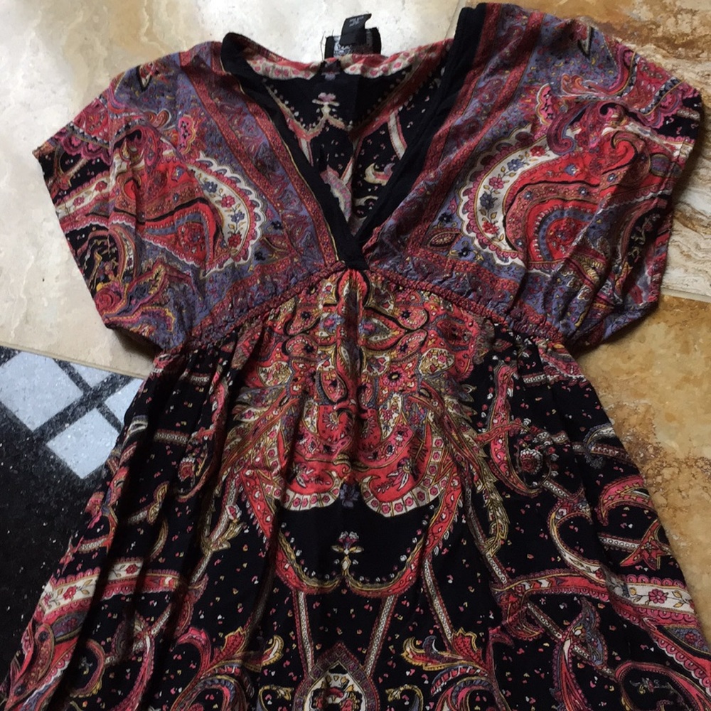 Angie V-neck ornate shirt tunic/Elastic waist band